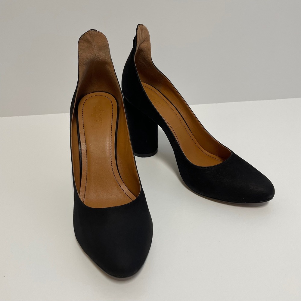 Zilian Black Suede Block Heel Pointed Toe Pumps Women's Size‎ 10